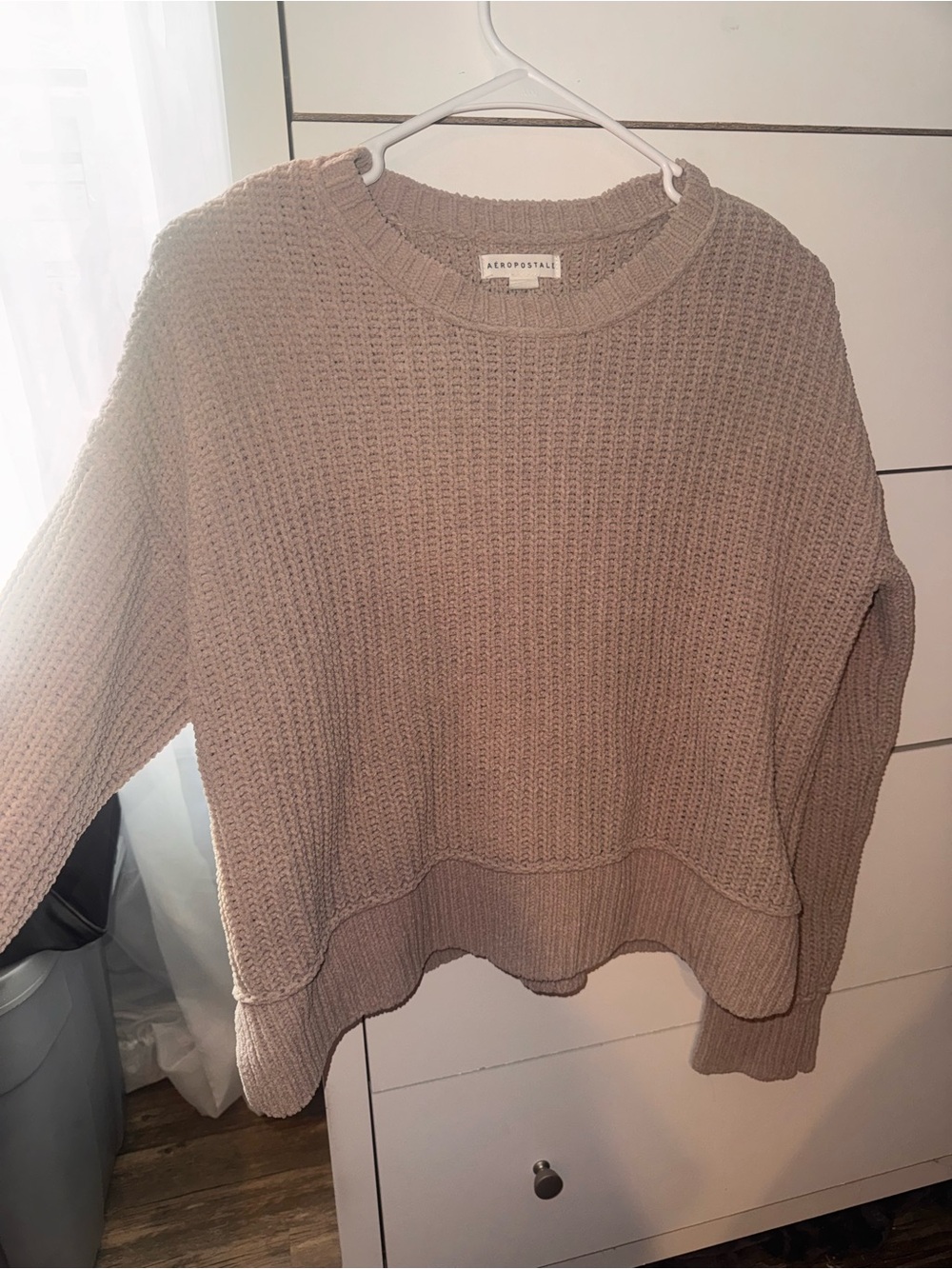 Aeropostale Women's Crewneck Chunky Knit Sweater - Taupe